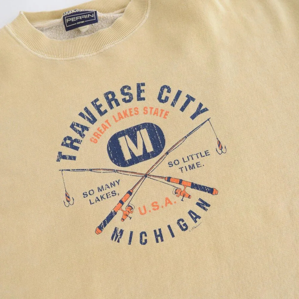 Vintage 90S Perrin Yellow Traverse City Mi Crew Neck Size 2XL - Picture 10 of 13